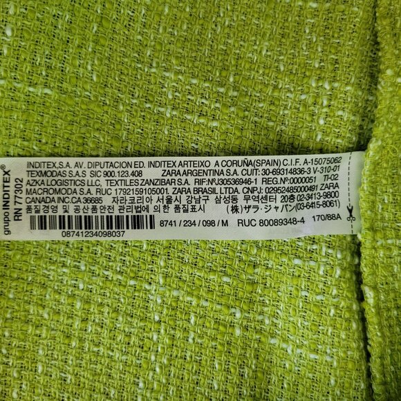 Zara oversized sleeveless tweed lime collared textured minidress size M EUC - Picture 13 of 14